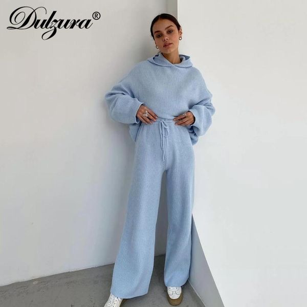 

dulzura ribbed knitted women ulzzang lazy 2 piece set pullover hoodie sweatshirt wide leg pants loose streetwear autumn winter, Black;white