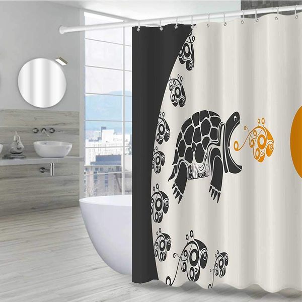 

modern decor funny shower curtains for bathroom 60" w x 72" l, animal caretta tortoise turtle geometrical detailed designs image