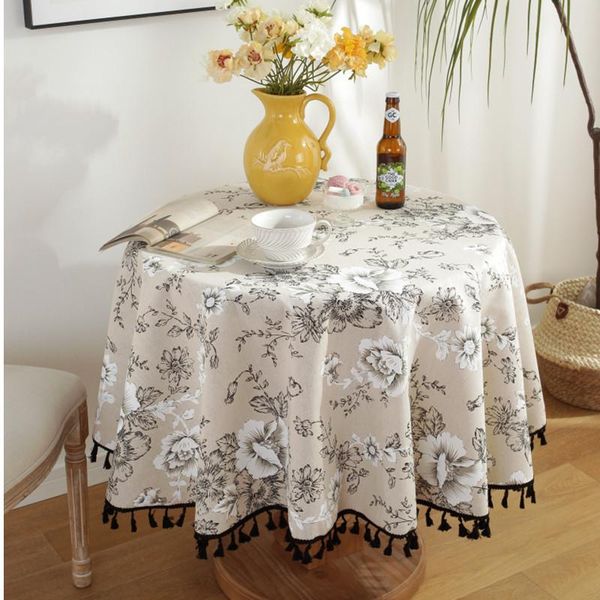 

table cloth floral linen cotton tablecloth with tassel retro nappe de cover round dining tea
