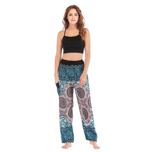 

yoga outfit smocked waist print compass hippie bohemian harem pants for beach/yoga