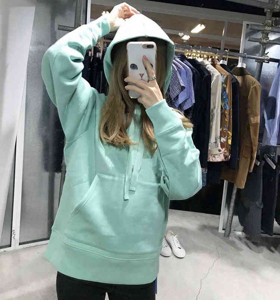 

hip hop acne brand swedish minority autumn / winter 2022 new solid color loose ac smiling face pullover hoodie for men and women, Black