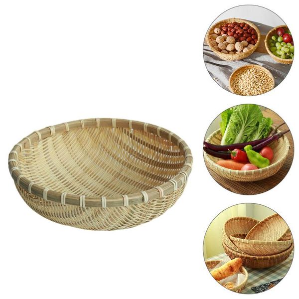 

storage baskets 1 pc bamboo fruit bowl vegetable holder multipurpose basket (khaki)