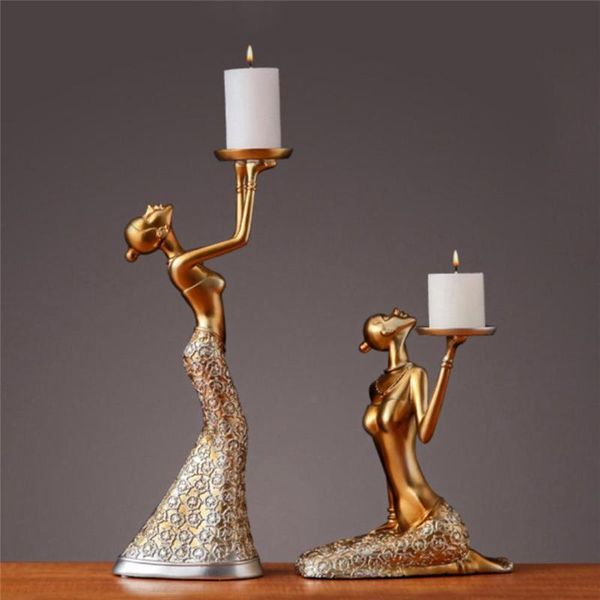 

2pcs vintage abstract lady candle holder statue sculpture candelabra resin candlestick home weeding party decoration accessories holders