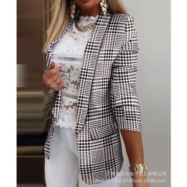 

women's suits & blazers mandylandy jackets fashion slim blazer printed long sleeve loose light plaid women summer casual cardigan outwe, White;black