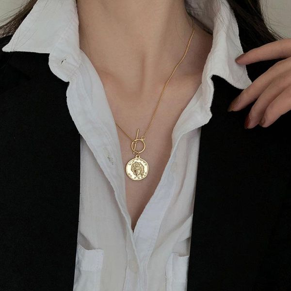 

chains necklaces womans coins simple necklace chain jewelry pendant ladies round lovers gold color trendy party zinc alloy naszyjnik, Silver