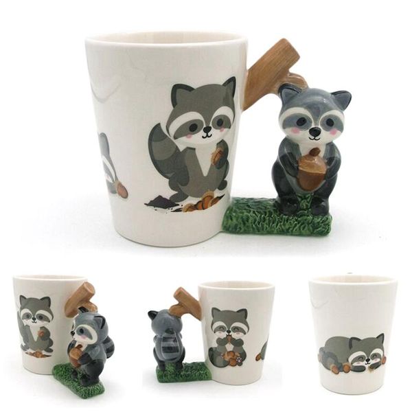 

mugs cute parrot raccoon woodpecker monkey wolf head 3d stereo bird ceramic mark cup water panda hand painted animal