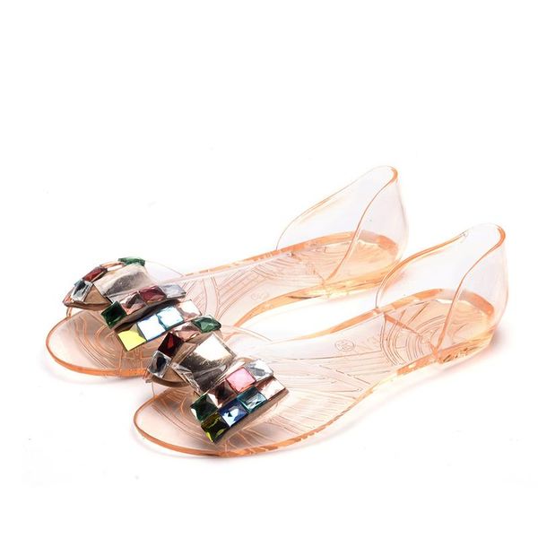 

women summer crystal transparant flat sandals woman jelly shoes slip on bling platform female fashion 2021, Black