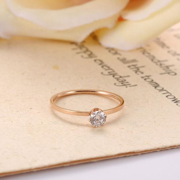 

wedding rings lokaer titanium stainless steel trendy cz crystal ring classic rose gold engagement for women girls anillo r19164, Slivery;golden