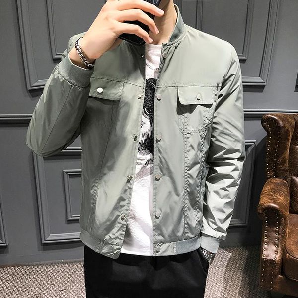 

men's jackets men 2021 spring fashion short baseball male solid color slim coats motorcycle stand collar casual outerwear o65, Black;brown