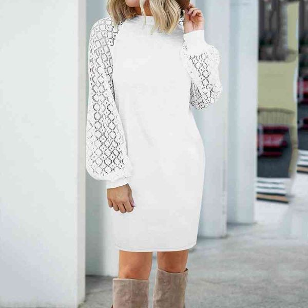 

elegant sweater lace stitching women dress long sleeve solid loose thicken fashion basic autumn winter knitted robes, Black;gray