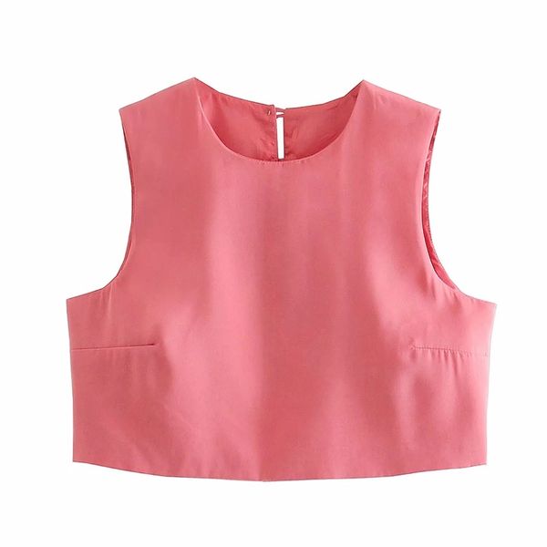 

fashion women ladies buttons on the back female girl feeling round neck sleeveless short chic 210531, Black;white
