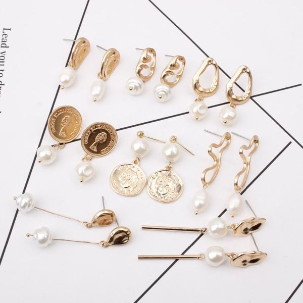 

stud kristi tina design matte metal gold asymmetric cross heart geometric irregular natural freshwater pearl earrings for wo, Golden;silver