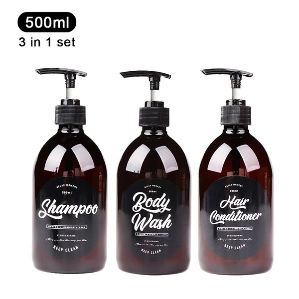 3 em 1 conjunto de sabonete banheiro 500ml shampoo lavagem de corpo condicionador de cabelo garrafa de plástico garrafa de armazenamento de garrafa Bomba Sub garrafa 211130