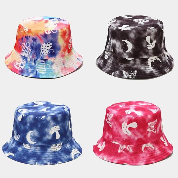 

wide brim hats mushroom printed reversible bucket hat men women outdoor hip hop fisherman cap fashion beach panama bob tie dye fishing, Blue;gray