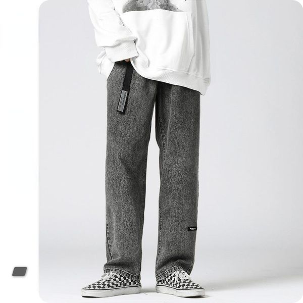 

men's pants 2021 loose straight black gray fashion japanese vintage washed jeans street wear