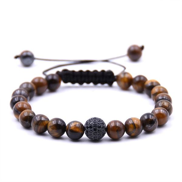 

beaded, strands kangkang 8mm 5 color stones bracelet for women&men handmade pave cz ball weaving bracelets classic jewelry 2021, Black