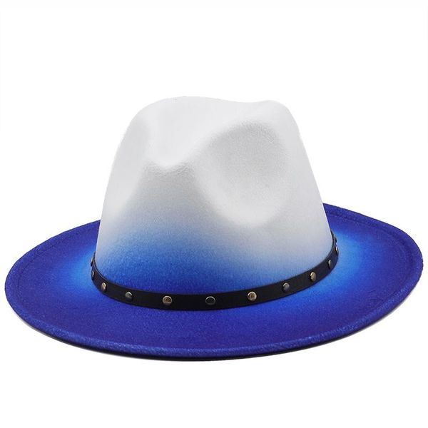

berets women's hat fedora gradient color red blue patchwork men casual belt hip hop panama winter hats for women sombreros de mujer, Blue;gray