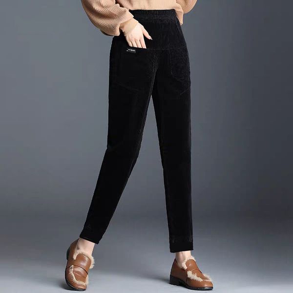 

skirts corduroy pants for women autumn winter elastic waist loose women's harem stretch high tappered trousers baggies c7jo, Black