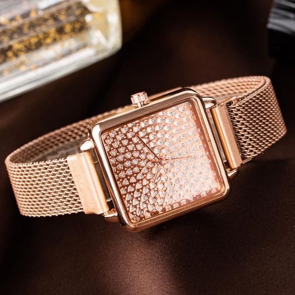 

watches with rhinestones dial magnetic buckle quartz women's watch square fashion rose gold bracelet orologi donna wristwatches, Slivery;brown