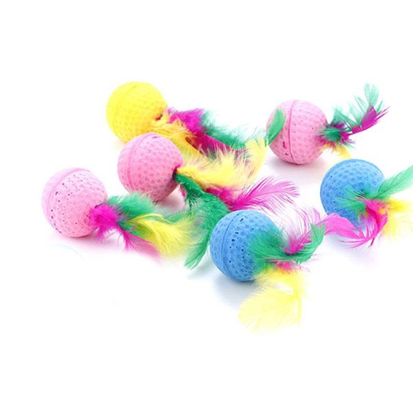 

cat toys 1 pcs colorful sponge balls cats with feathers kitten interactive fkxe