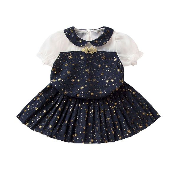 

2pcs baby girl clothes set costume puff sleeve t shirts skirt kids fashion clothing sets, White