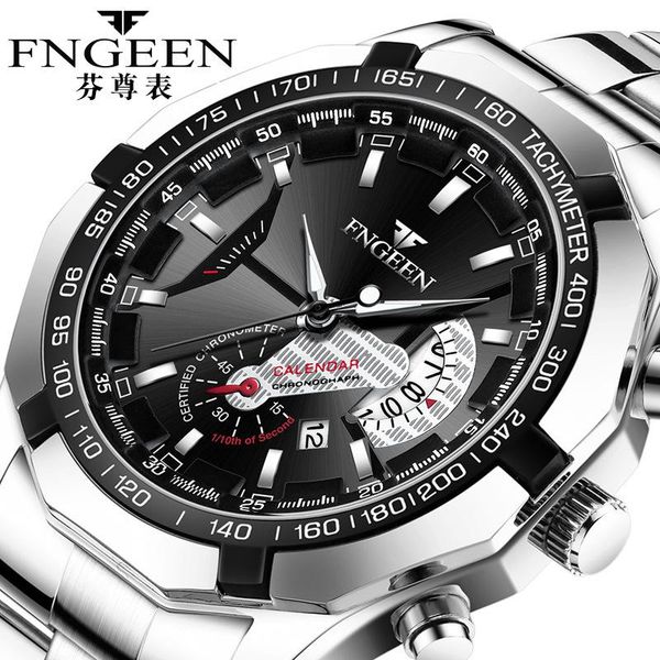 

brand men watch sports clock steel men's watches luminous waterproof calendar fashion business male wristwatch fngeen wristwatches, Slivery;brown