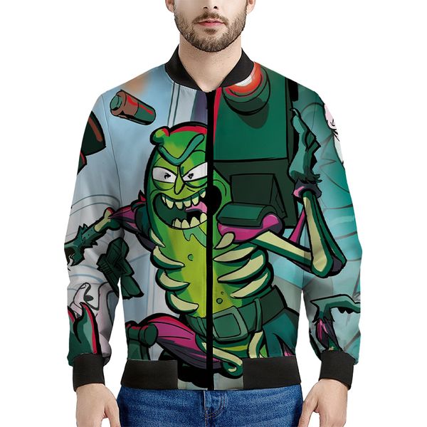 

green insect cartoon pattern men s baseball jacket comfortable warm fashion travel sports party commuter, Black;brown