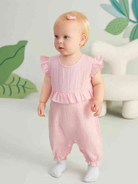 

baby ruffle trim peplum waist jumpsuit she, Blue