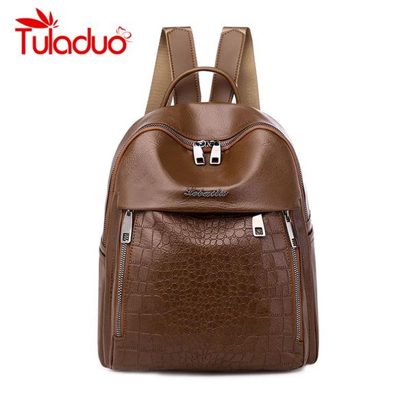 

outdoor bags vintage leather backpacks women crocodile print backpack female black for teen girls fashion bag pack woman