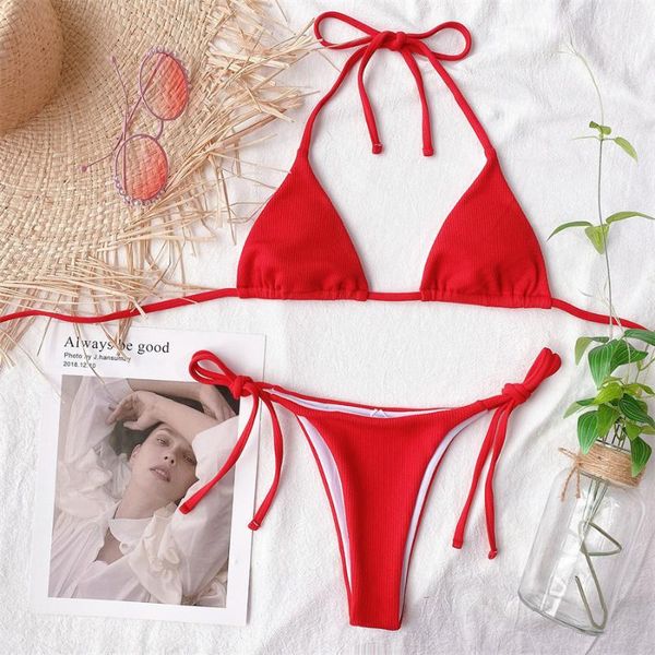 

women's swimwear solid bikini set swimsuit women 2 pieces push up bandage backless 2022 female triangle beach bathing suit biquini, White;black