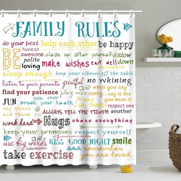 

inspirational phrase words shower curtain, fabric bathroom curtains set with hooks love dream happiness belief encouraging