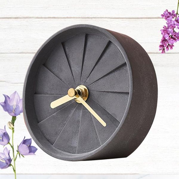 

1pc cement clock simple round turbine design bedside table for bedroom homestay battery (marbling) desk & clocks