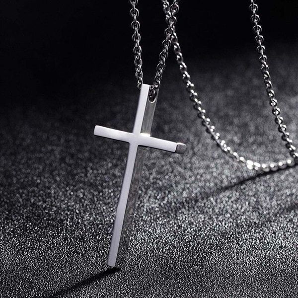 

titanium steel cross pendant necklace for men women minimalist jewelry male female prayer necklaces chokers gift, Silver