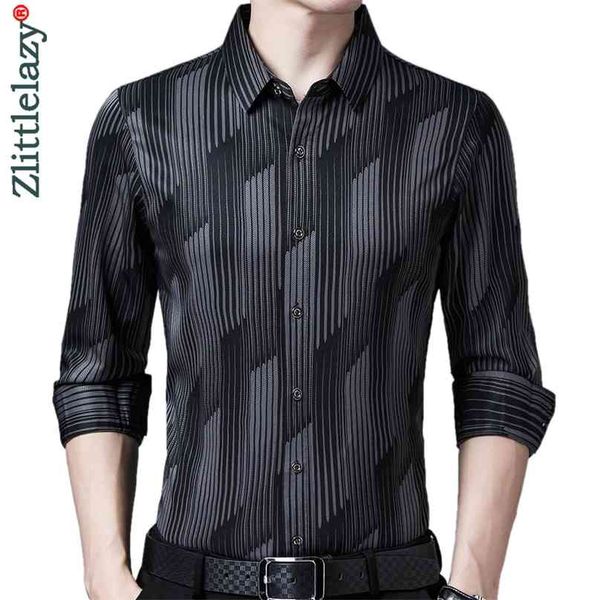 

brand long sleeve men social shirt streetwear casual striped shirts dress mens slim regular fit clothes fashions 1302 210626, White;black