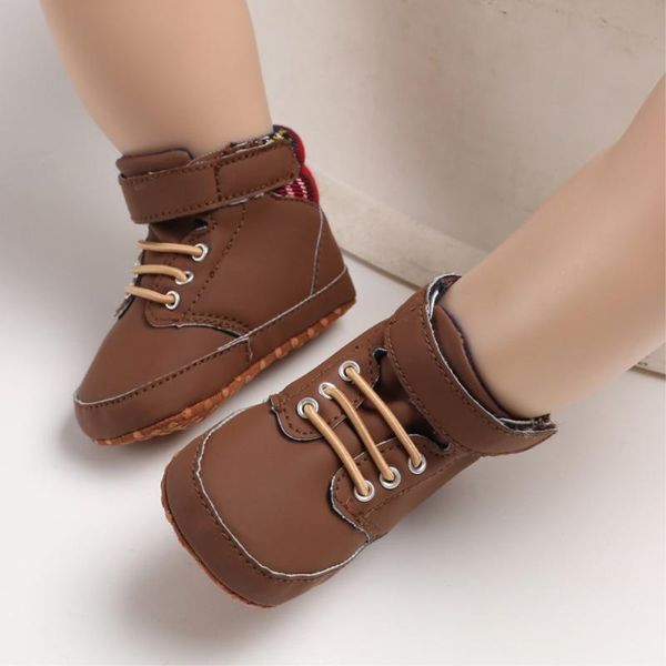 

first walkers 0-18m born baby high crib shoes soft sole non-slip casual flat solid color leather warm walker prewalker