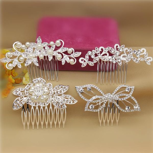 

hair clips & barrettes trendy elegant wedding combs for bride crystal rhinestones pearls women hairpins bridal headpiece jewelry accessories, Golden;silver