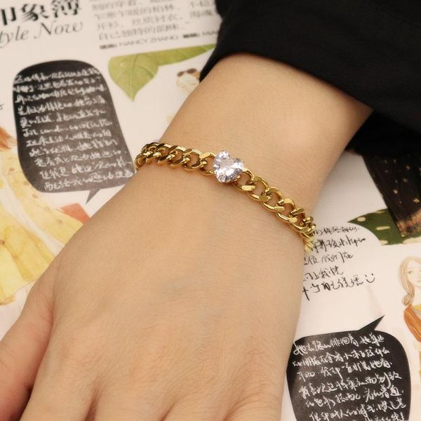 

link, chain punk thick bracelets stainless steel bracelet heart cuban luxury pendant women jewelry gift, Black