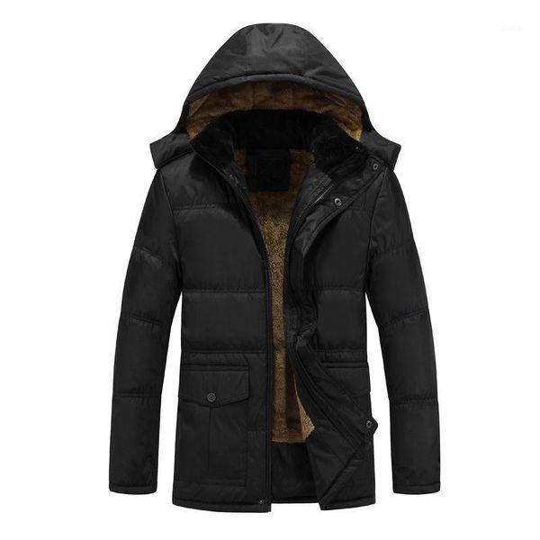 

men's down & parkas middle age thick fleece lining warm winter coat outerwear men thickening cotton wadded jackets with hood, Black