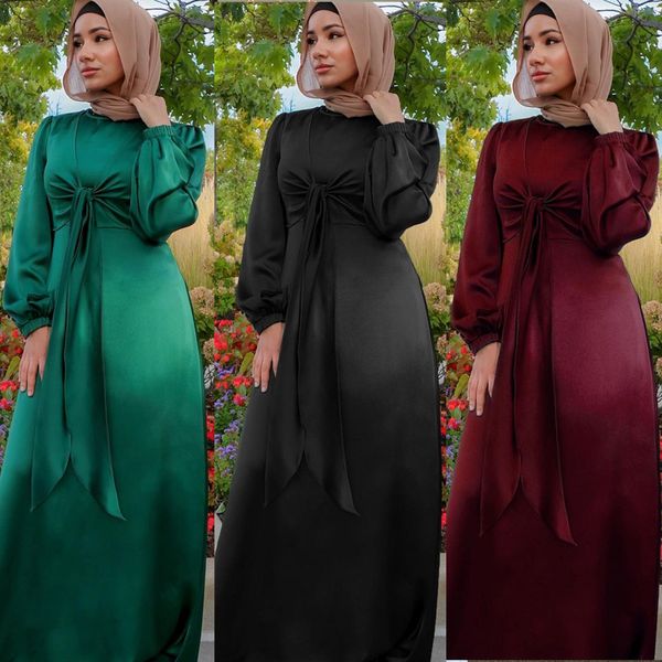 

ramadan eid mubarak kaftan dubai abaya turkey muslim women hijab satin dress islam caftan marocain dresses vestidos robe femme, Red