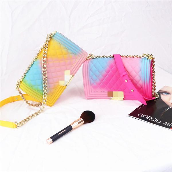 

trendy rainbow colorful jelly shoulder bag candy crossbody purse for women luxury design chain handbags wholesale waist bags