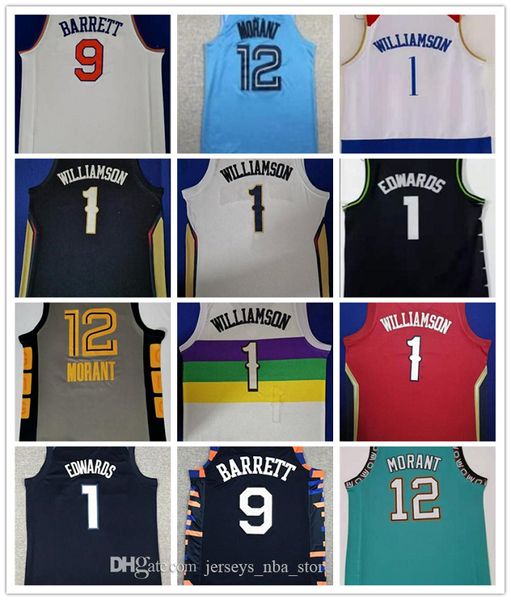 

2021 new ja zion 12 morant rj jersey 1 williamson 9 barrett 1 anthony edwards city editon basketball jersey shirts, Black;red