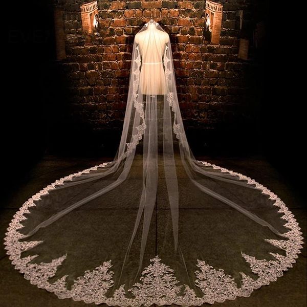 

bridal veils white/ivory 5 meters long wedding lace edge accessories voile cathedral veil velo de novia, Black