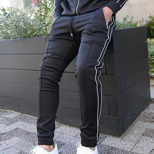 

clothing casual stripe sides women pants sports lace up zipper pocket slim fit sweatpants, Black