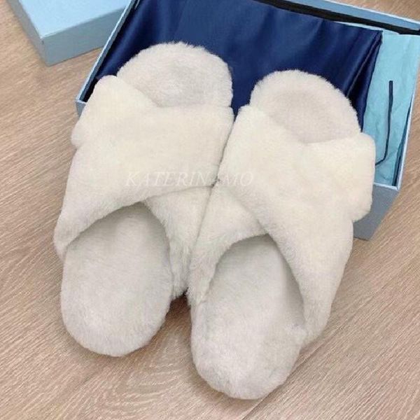 

slippers wool women open toe cross soft thick sole flats platform comfort ladies slides mule shoes zapatos de mujer, Black