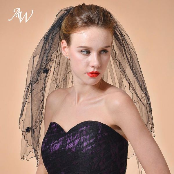 

bridal veils aw 2 tiers black veil elbow length wedding gothic with flower and pearl