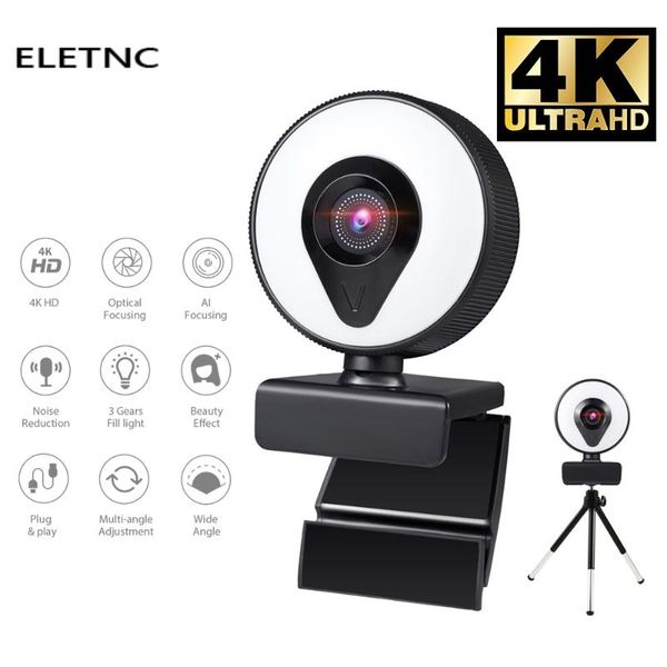

webcams webcam 4k 2k 1080p with microphone auto focus web camera 3 grades ring light beautify lighting video for live broadcast cam