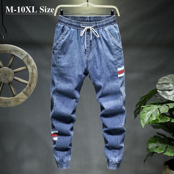 

men's jeans plus size 7xl 8xl 9xl 10xl fashion casual jogger harem denim pants 3 colors hip hop splice slim male trousers, Blue