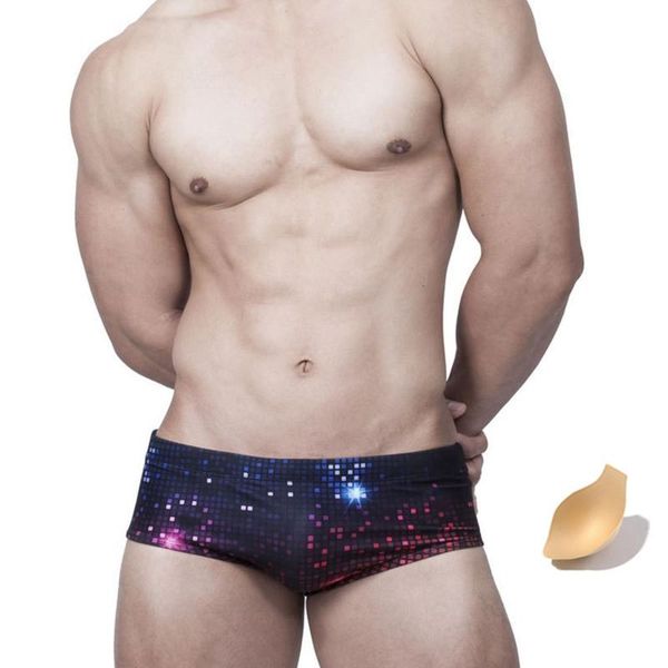 

men's swimwear fashion pixel plaid light print swimming trunks men bikini push up pad swimsuits man swim shorts bathing suits
