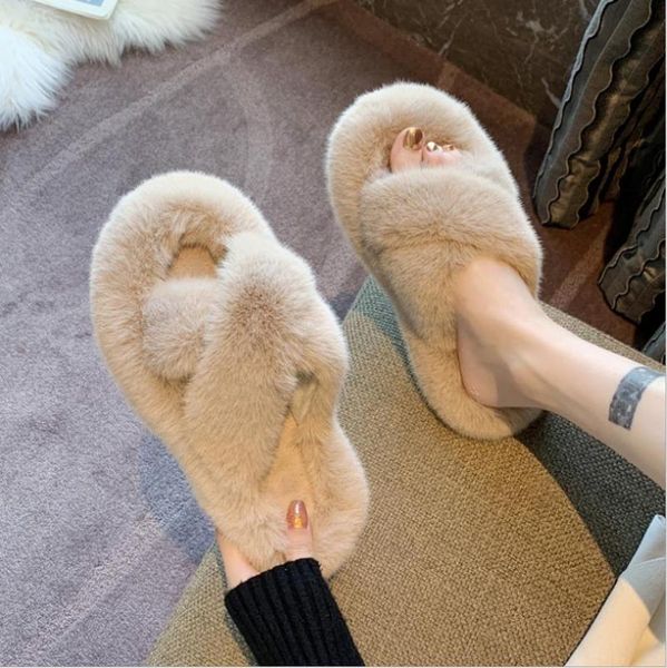 

furry slippers women's shoes 2021 autumn / winter indoor outdoor wear thick warm cotton women, Black