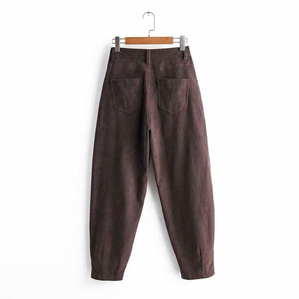 

women's pants & capris 2021 loose casual harem corduroy women pleated pocket trousers pantalones, Black;white